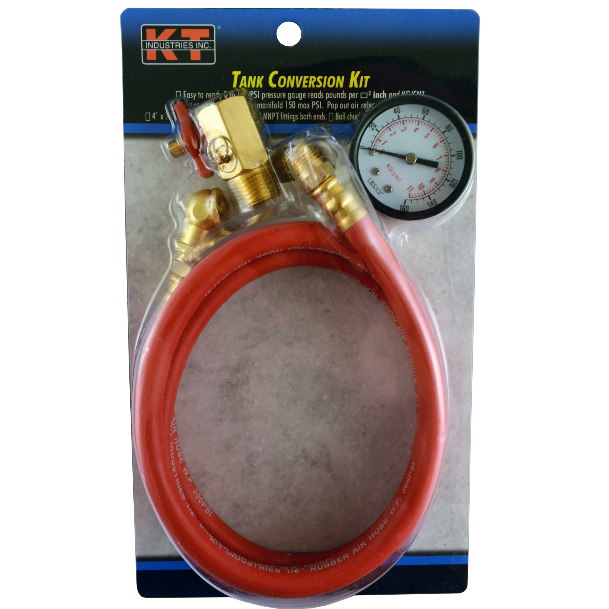 K-T Industries Air Tank Conversion Kit — 160 PSI Gauge, 4ft. x 1/4in. Air Hose, Heavy-Duty Air Chuck, Model# 6-5462
